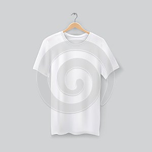 Unisex 3d t-shirt on clothes hanger. Blank tshirt