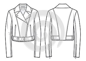 Unisex Biker Jacket fashion flat technical drawing template.