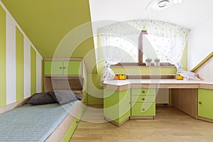 Unisex children`s room in green