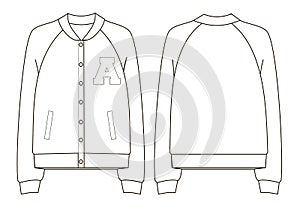 Unisex college bomber jacket technical sketch