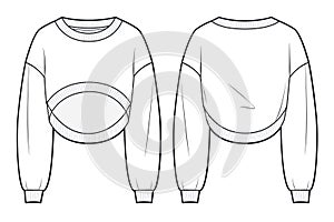 Unisex Crop Sweatshirt fashion tehnical drawing template.