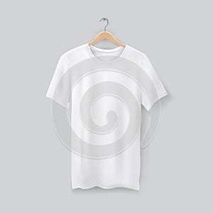 Unisex 3d t-shirt on clothes hanger. Blank tshirt photo