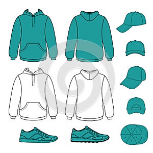 Unisex hoodie, cap, sneakers set