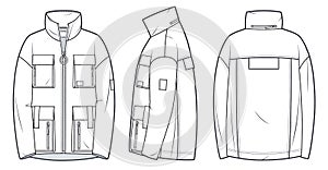 Unisex Jacket technical fashion illustration.