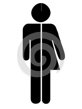 Unisex toilet, loo aka restroom sign. Man, woman figures on white background.