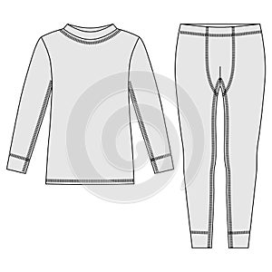 Unisex winter thermal underwear. Blank templates of long sleeve t-shirt and leggings. Isolated sweatshirt and pants