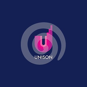 Unison logo. Pink U monogram. Diagram up, equalizer, music logo.