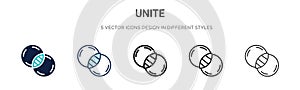 Unite icon in filled, thin line, outline and stroke style. Vector illustration of two colored and black unite vector icons designs