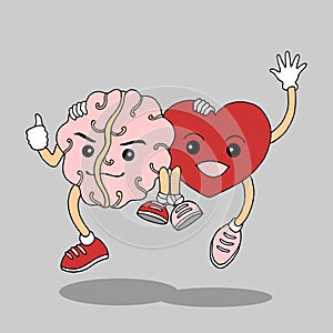 Unite together heart and brain will get success and happy, hand drawn vector