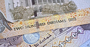 United Arab Emirates 200 dirham banknote, UAE Emirati money closeup