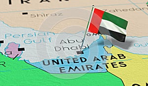 United Arab Emirates, Abu Dhabi - national flag pinned on political map