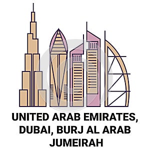 United Arab Emirates, Dubai, Burj Al Arab Jumeirah travel landmark vector illustration