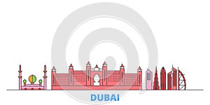 United Arab Emirates, Dubai City line cityscape, flat vector. Travel city landmark, oultine illustration, line world
