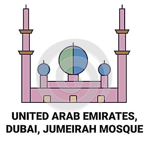 United Arab Emirates, Dubai, Jumeirah Mosque travel landmark vector illustration