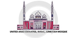 United Arab Emirates, Dubai, Jumeirah Mosque, travel landmark vector illustration