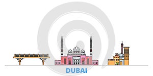 United Arab Emirates, Dubai line cityscape, flat vector. Travel city landmark, oultine illustration, line world icons