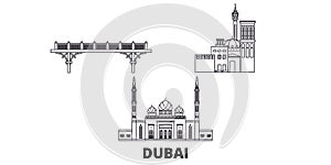 United Arab Emirates, Dubai line travel skyline set. United Arab Emirates, Dubai outline city vector illustration