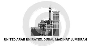 United Arab Emirates. Dubai, Madinat Jumeirah travel landmark vector illustration