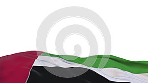 United Arab Emirates fabric flag waving on the wind loop. United Arab Emirates embroidery stiched cloth banner swaying on the