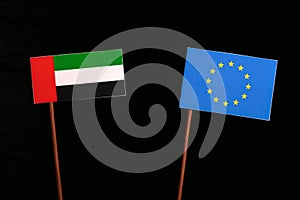 United Arab Emirates flag with European Union EU flag on black