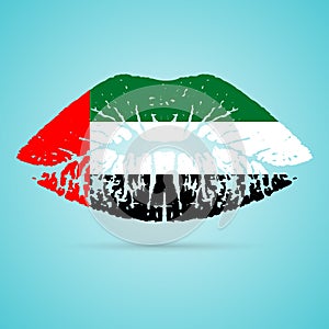 United Arab Emirates Flag Lipstick On The Lips Isolated On A White Background. Vector Illustration.