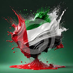 The United Arab Emirates flag paint liquid explosion on  background , generated by AI