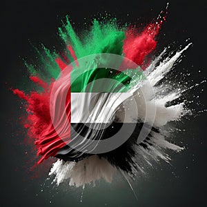 The United Arab Emirates flag paint powder explosion on  background , generated by AI