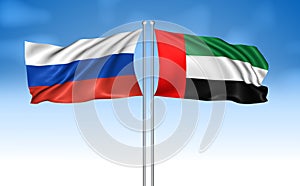 United Arab Emirates Flag with Russia Flag with cloudy sky