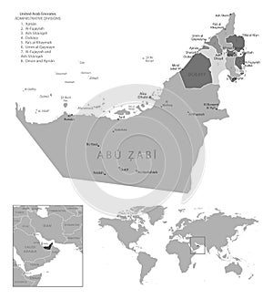 United Arab Emirates - highly detailed black and white map.