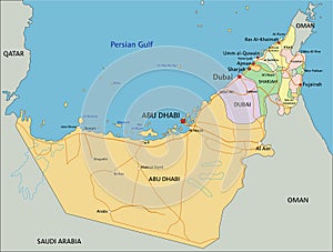 United Arab Emirates - Highly detailed editable political map with labeling.