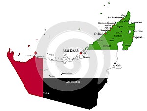 United Arab Emirates highly detailed political map with national flag.