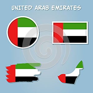 United Arab Emirates highly detailed political map with national flag isolated on blue background