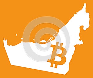 United Arab Emirates map with bitcoin crypto currency symbol ill