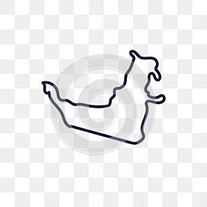 United Arab Emirates map vector icon isolated on transparent background, linear United Arab Emirates map transparency concept can