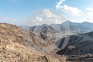 United Arab Emirates mountains view form Wadi Al Qor to Buraq Dam highest place around 800 meters photo