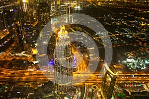 United Arab Emirates. Night cityscape of Dubai, aerial view