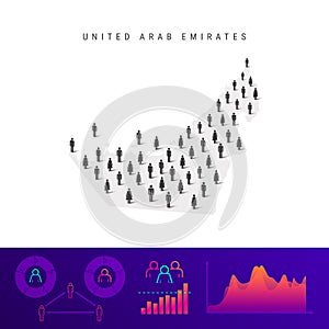 United Arab Emirates people icon map. Detailed vector silhouette. Mixed crowd of men and women. Population infographics