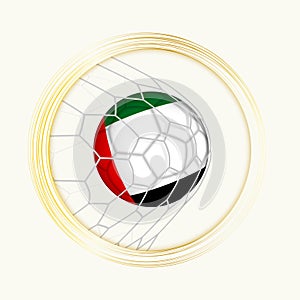 United Arab Emirates scoring goal, abstract football symbol with illustration of United Arab Emirates ball in soccer net