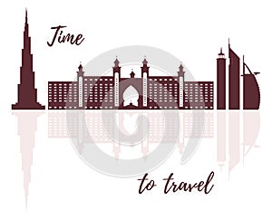 United Arab Emirates skyscrapers silhouette. Dubai buildings, hotels and symbol vector illustration. Dubai city skyline. Towers