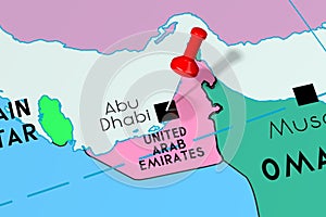 United Arab Emirates/ UAE, Abu Dhabi - capital city, pinned on political map