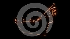 United Arab Emirates UAE map with all states or provinces glowing neon outline in and out animation