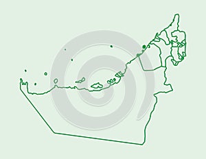 United Arab Emirates or UAE map with green lines of states or parts on light background vector illustration