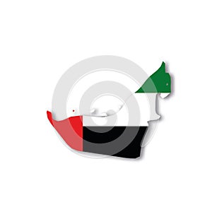 United Arab Emirates, UAE national flag in a shape of country map