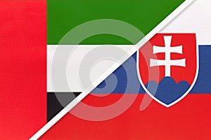 United Arab Emirates or UAE and Slovakia, symbol of national flags from textile. Championship between two countries