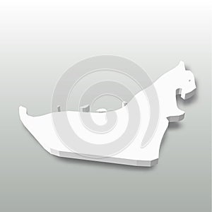 United Arab Emirates, UAE - white 3D silhouette map of country area with dropped shadow on grey background. Simple flat