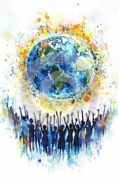 United Celebration of Earth\'s Diversity Watercolor Illustration. International Day of Democracy photo