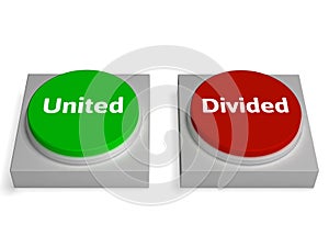 United Divided Buttons Show Unite Or Divide