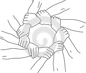 United Hands with circle digital vector line art