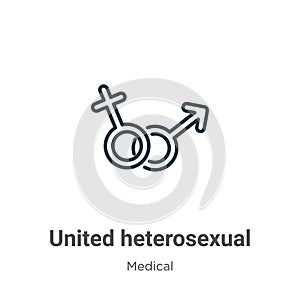 United heterosexual outline vector icon. Thin line black united heterosexual icon, flat vector simple element illustration from