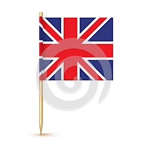 United kindom toothpick flag isolated on wood stick with white paper. Great Britain Realistic little tooth pick for